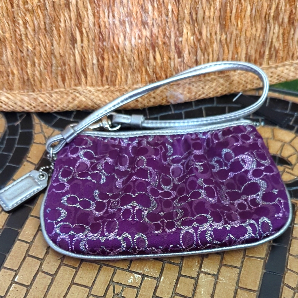 Coach Purple and Silver Clutch Wristlet